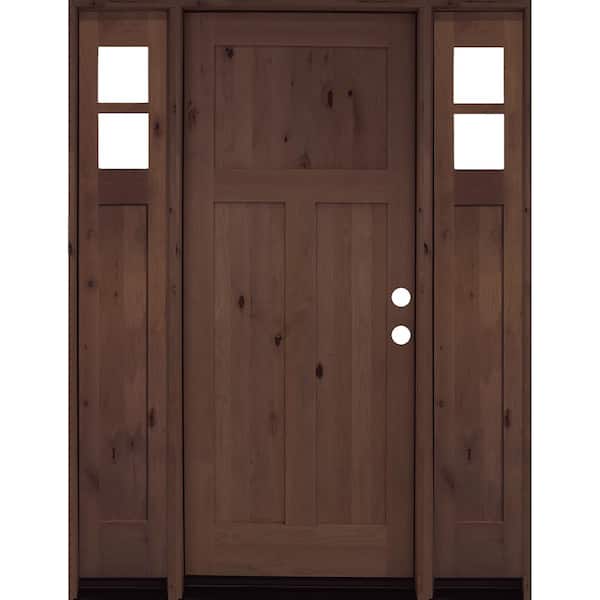 Krosswood Doors 64 in. x 80 in. Alder 3 Panel Left-Hand/Inswing Clear Glass Provincial Stain Wood Prehung Front Door with Sidelites