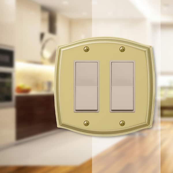 Vineyard 2 Gang Rocker Steel Wall Plate - Polished Brass