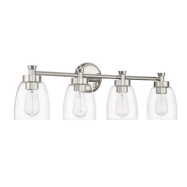 CRAFTMADE Henning 30 in. 4 Light Polished Nickel Finish Vanity Light with Clear Glass Shade