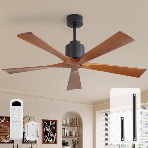 52 in. Indoor/Outdoor Standard Flush and Downrod Mount Solid Wood Black Ceiling Fan Without Light and Remote Control