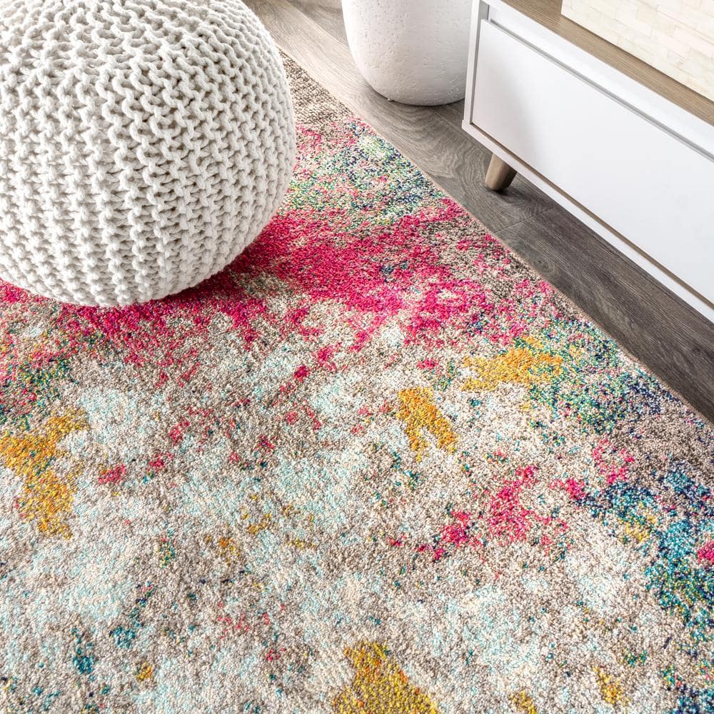 Yellow and Multicolor Abstract Synthetic Flat Woven Area Rug