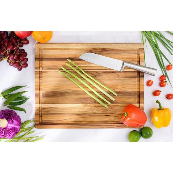 5-Piece 20 in. x 15 in. Rectangular Teak Wood Reversible Chopping Serving Board Cutting Board Set, Natural