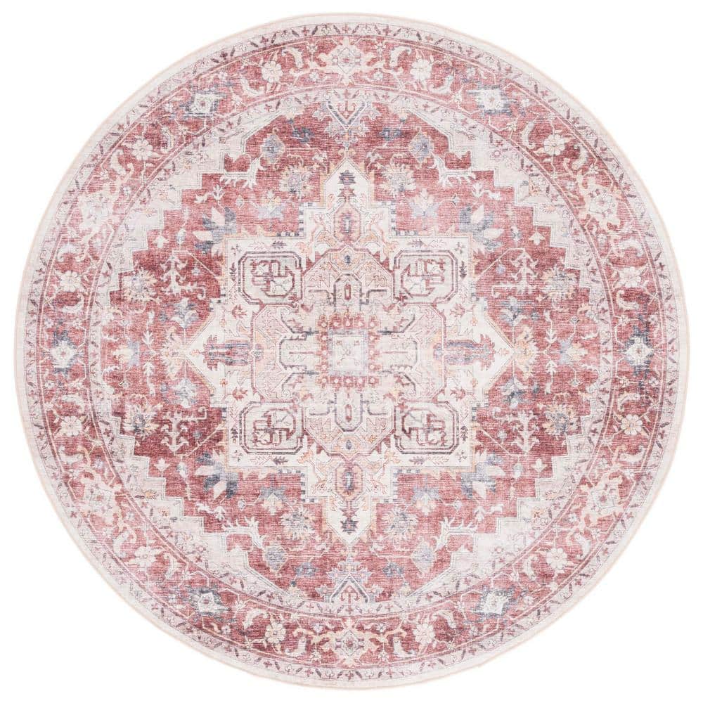 SAFAVIEH Arizona Rust/Beige 6 ft. x 6 ft. Distressed Border Ornate Machine Washable Round Area