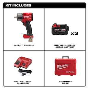 M18 FUEL GEN-2 18-Volt Li-Ion Mid Torque Brushless Cordless 3/8 in. Impact Wrench w/Friction Ring Kit & M18 5.0 Battery