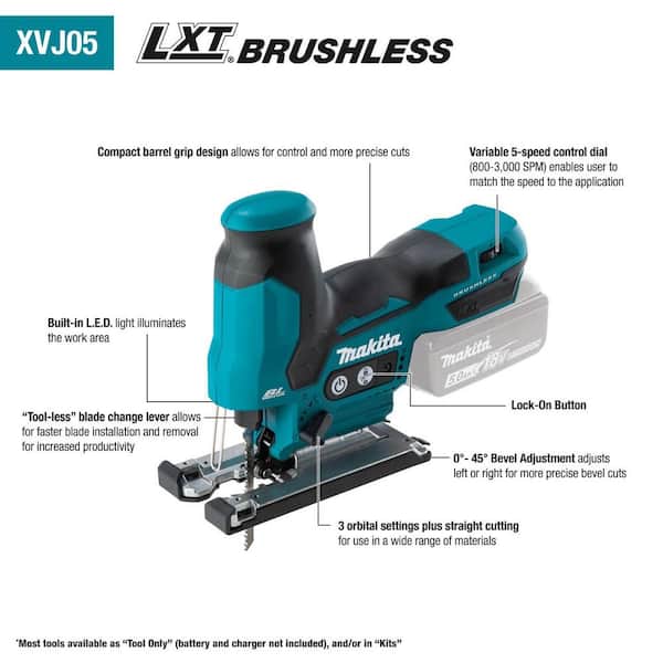 18-Volt LXT Lithium-Ion Brushless Cordless Barrel Grip Jig Saw Tool-Only with Bonus 18-Volt LXT 5.0 Ah Battery
