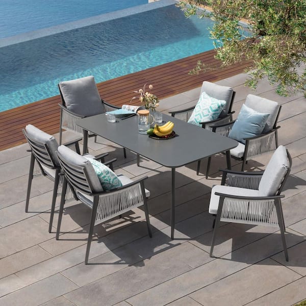 Nuu Garden Black 7-Piece Aluminum and Textilene Rope Outdoor