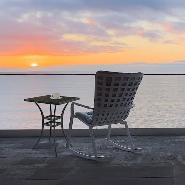 29 in. W x 29 in. D Black Cast Aluminum Outdoor Patio Diamond Grid Tabletop Square Dining Table with Umbrella Hole