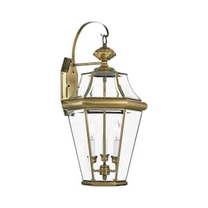 Cresthill 24 in. 3-Light Antique Brass Outdoor Hardwired Wall Lantern Sconce with No Bulbs Included