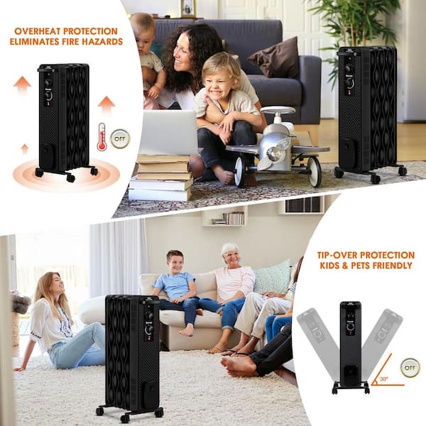 Costway 1500-Watt Electric Oil-Filled Radiant Space Heater with Adjustable  Thermostat EP24918US-BK - The Home Depot