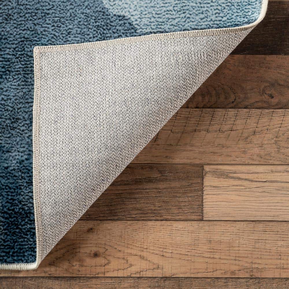 Blue Abstract Washable Non-slip Synthetic Area Rug, 3 x 5 ft
