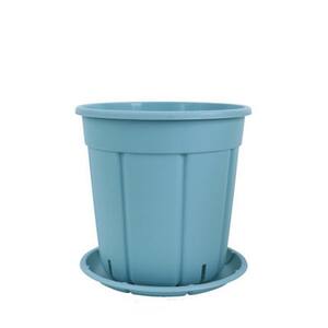 10.8 in. x 10.8 in. Blue Plastic Planting Pot with Tray