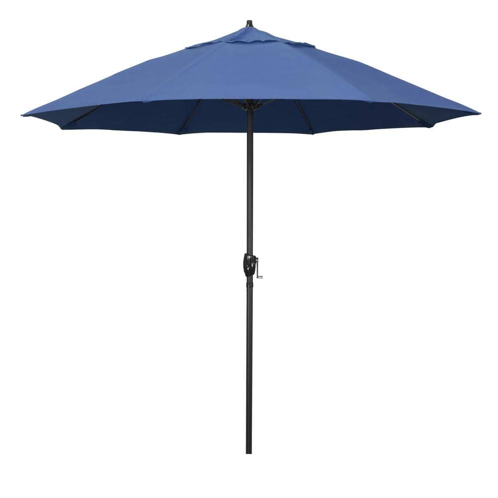 California Umbrella 9 ft. Black Aluminum Market Patio Umbrella Fiberglass Ribs and Auto Tilt in Capri Pacifica