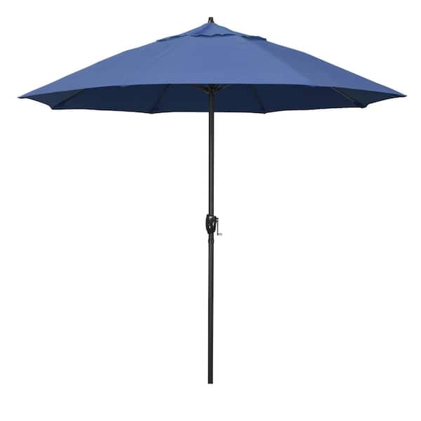 California Umbrella 9 ft. Black Aluminum Market Patio Umbrella Fiberglass Ribs and Auto Tilt in Capri Pacifica