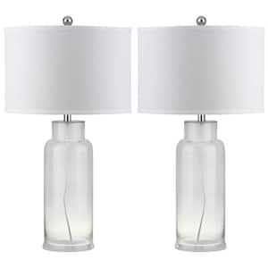 Bottle 29 in. Clear Glass Bottle Table Lamp with White Shade (Set of 2)