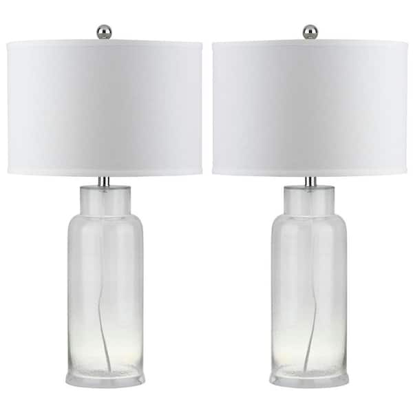 SAFAVIEH Bottle 29 in. Clear Glass Bottle Table Lamp with White Shade (Set of 2)