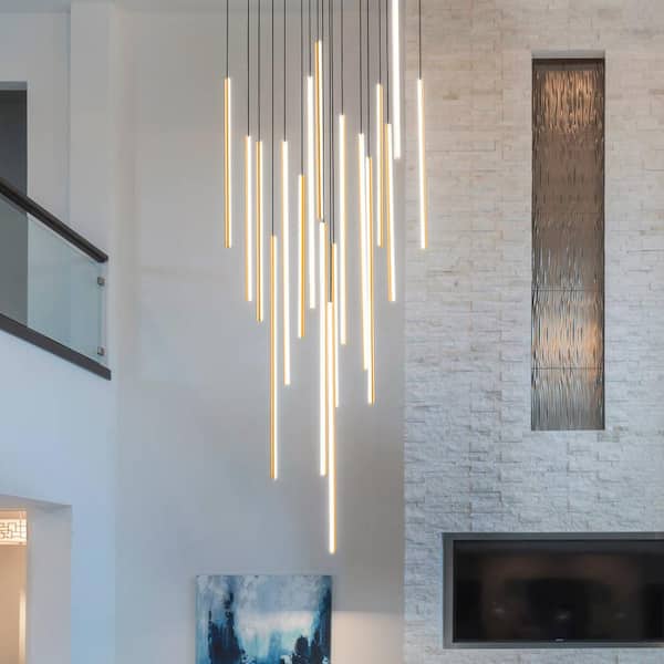 Neculina 18-Light 159-Watt Integrated LED Minimalistic Gold Kitchen Island Pendant Adjustable Chandelier