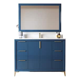 Modoc 48 in. W x 22 in. D x 33.5 in. H Single Bath Vanity in Blue with White Quartz Counter Top with White Basin