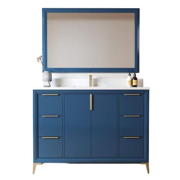 Urban Woodcraft Modoc 48 in. W x 22 in. D x 33.5 in. H Single Bath Vanity in Blue with White Quartz Counter Top with White Basin
