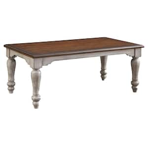 Classic 28 in. White and Brown Rectangle Wood Coffee Table with Outer Veneer Provides Eye Catching Visual Texture