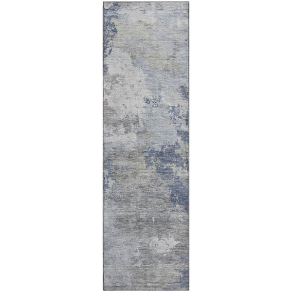 Mayfield Premium Machine Washable Abstract AMF2367 Denim 2 ft. x 7 ft. Runner Rug