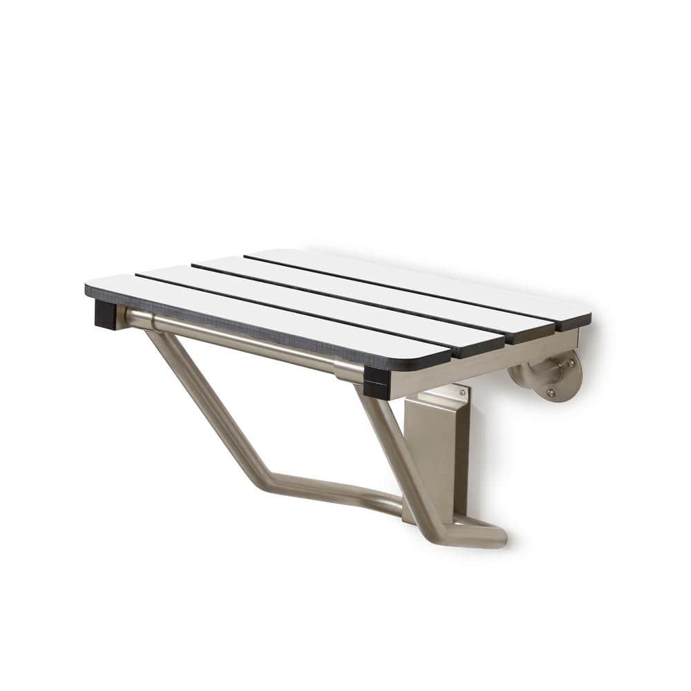 32" x 15" White Phenolic Slats Folding Wall Mount Shower Seat