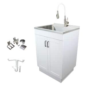 All-in-One 23.6 in. x 19.7 in. x 34.6 in. Particle Board Utility Sink and Cabinet with Faucet and Accessory Kit