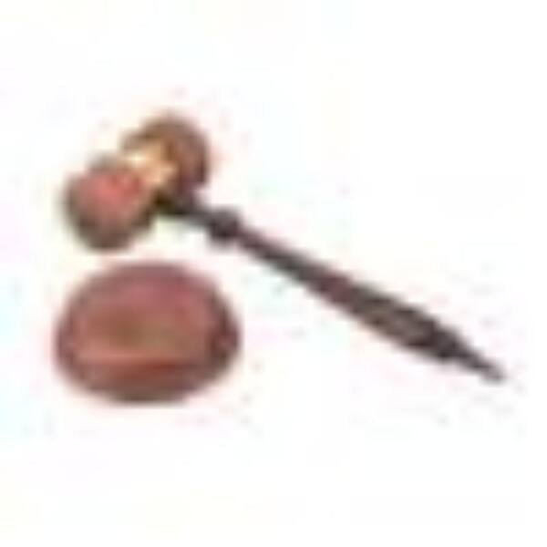 Benzara Natural Brown Handcrafted Wooden Gavel and Round Block Set with Brass Work