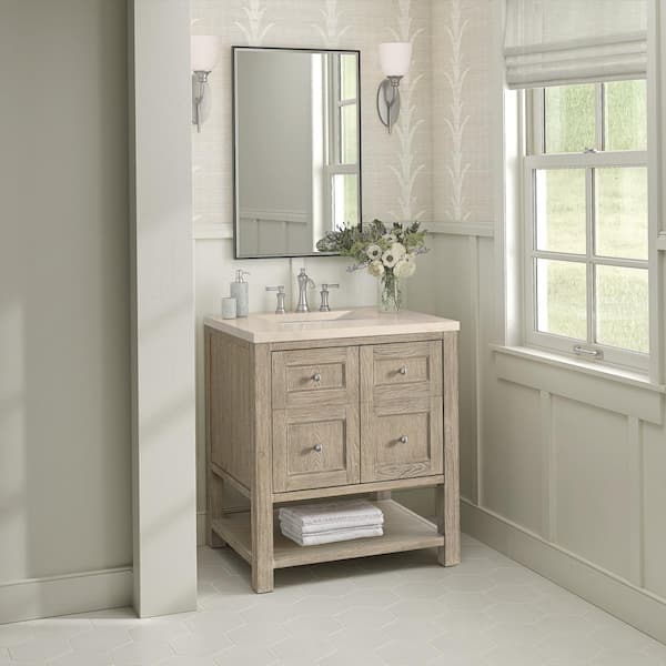 James Martin Vanities Breckenridge 30.0 in. W x 23.5 in. D x 34.18 in. H Single Bathroom Vanity Whitewashed Oak and Eternal Marfil Quartz Top