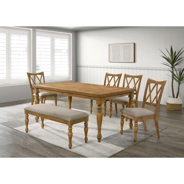 Huntington 6-Piece Antique Natural Oak Wood Dining Set (Seats 6)