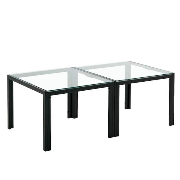 Sudzendf Transparent Square Metal Outdoor Coffee Table Set of 2, Modern Stacking Table with Tempered Glass Finish