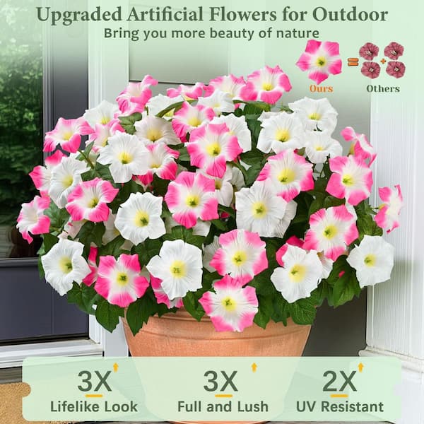 4 Bundles 15.7 in. Pink White Indoor/Outdoor Artificial Petunia