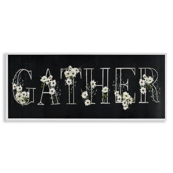 Stupell Industries Chalkboard and Floral Gather by Nan White Framed Nature Giclee Art Print 13 in. x 30 in.