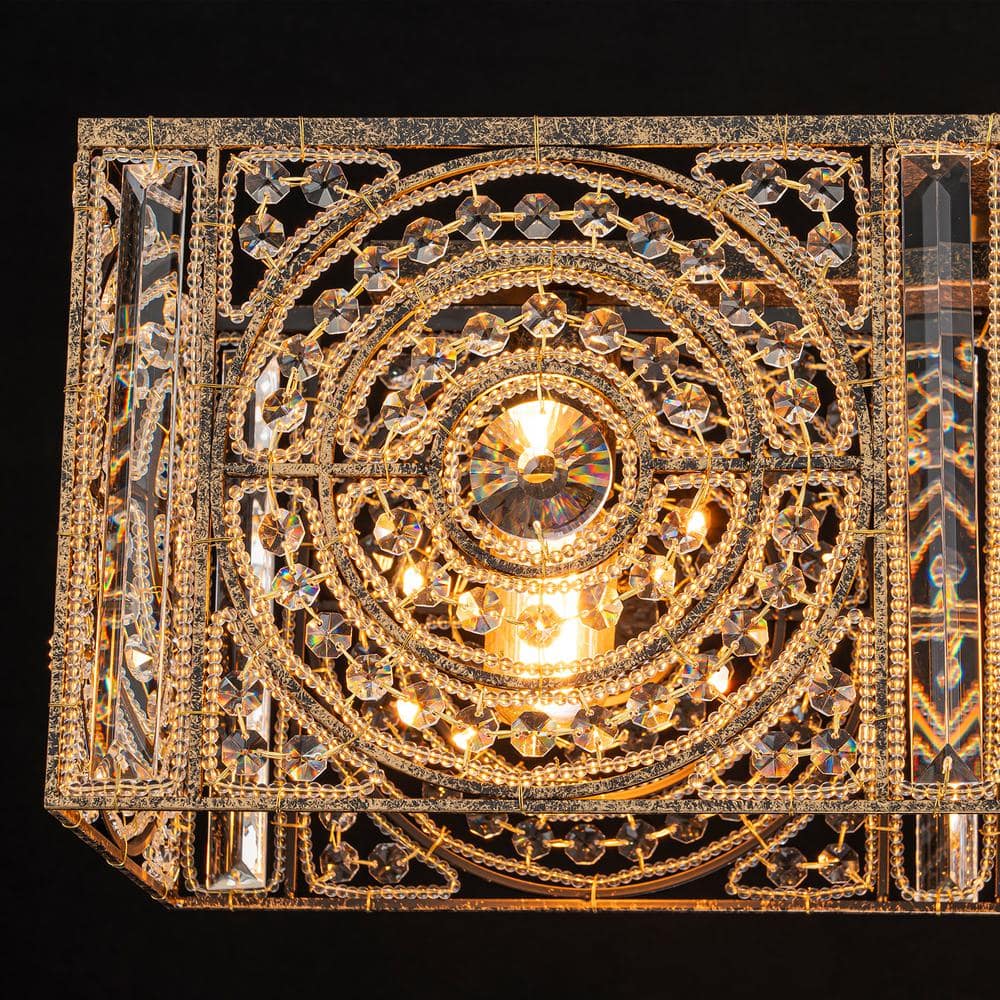 Vintage Bronze 42" Rectangle Crystal Chandelier with Metal Frame