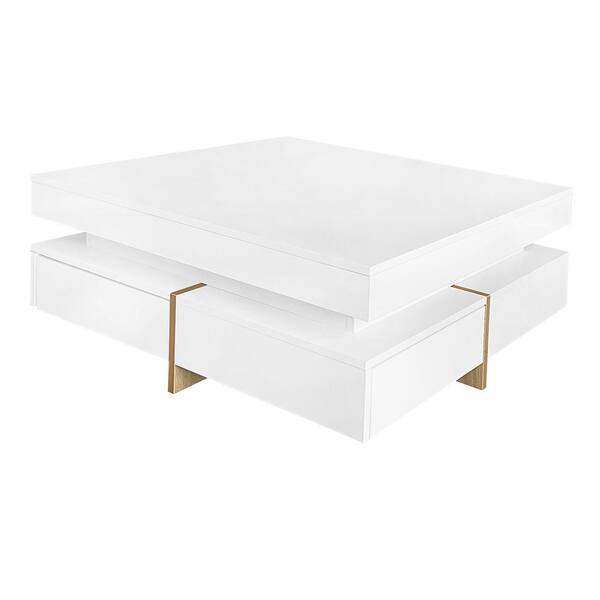 Sudzendf White Particle Board Extendable Rectangle Outdoor Coffee Table with 4-Drawers and Sliding Top
