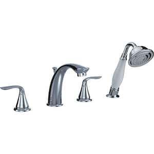 Majestic Two Handle Top Deck Mount Roman Tub Faucet with Hand Held Shower in Polished Chrome