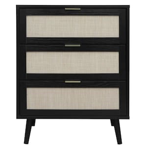 23.62 in. W x 15.39 in. D x 30.51 in. H Black Linen Cabinet with 3-Drawer