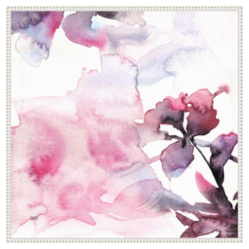 Watercolor Floral Pink Purple Abstract Canvas with White Frame