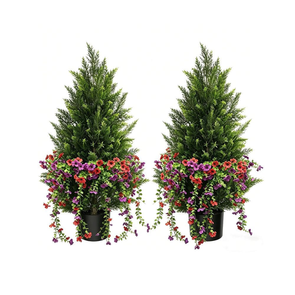 Artificial Spring Tree Vitalismo 3 ft. Artificial Cedar Trees with Spring Red and Purple ...