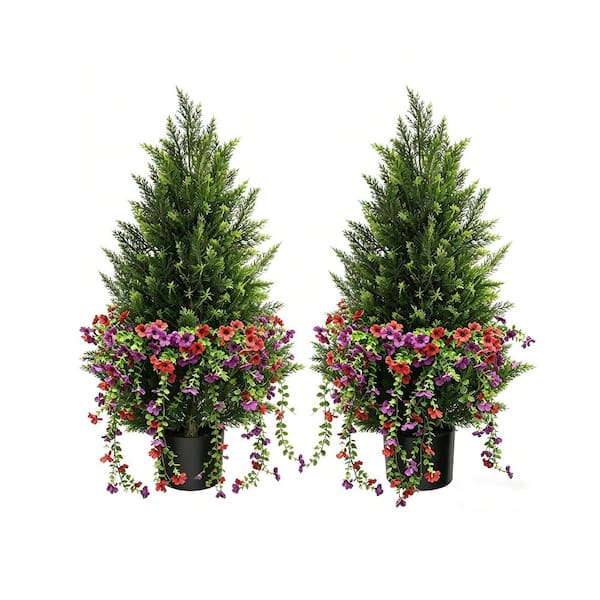 Vitalismo 3 ft. Artificial Cedar Trees with Spring Red and Purple
