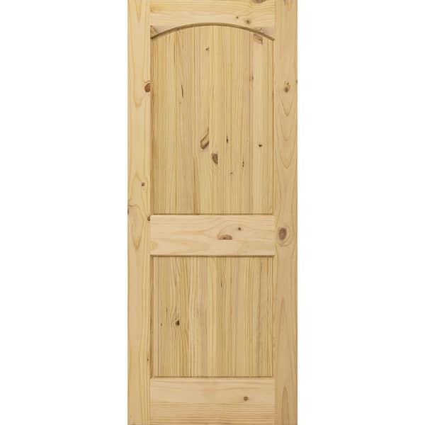 Steves & Sons 24 in. x 80 in. Universal 2-Panel Archtop Solid Unfinished Knotty Pine Wood V-Groove Interior Door Slab
