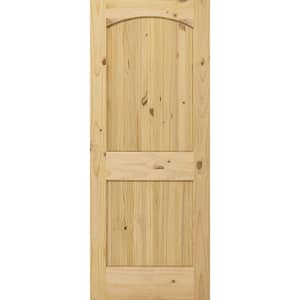28 in. x 80 in. Universal 2-Panel Archtop Unfinished Knotty Pine Wood V-Groove Interior Door Slab