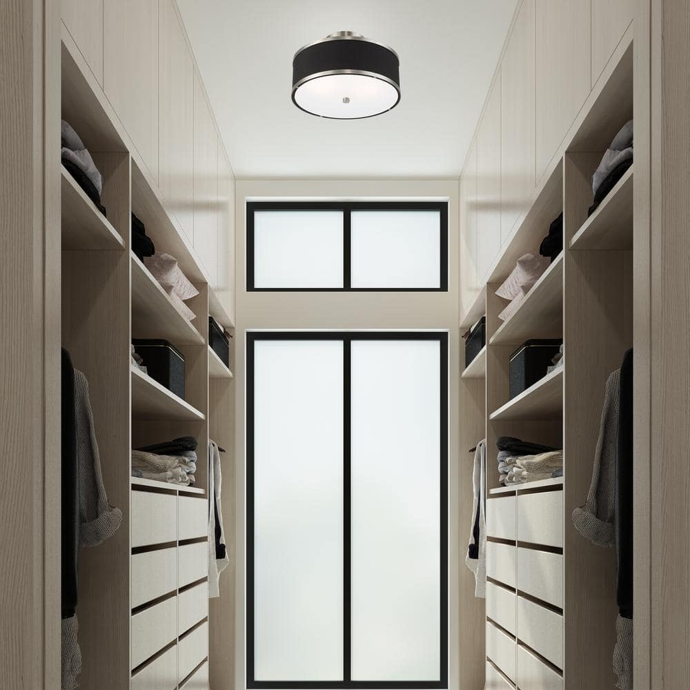 Brushed Nickel and Black Fabric 2-Light Semi-Flush Mount