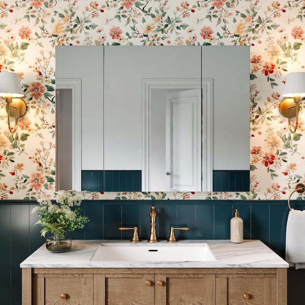 40 in. W x 30 in. H Rectangular Frameless Aluminum Medicine Cabinet with Mirror and Soft-Close Hinges