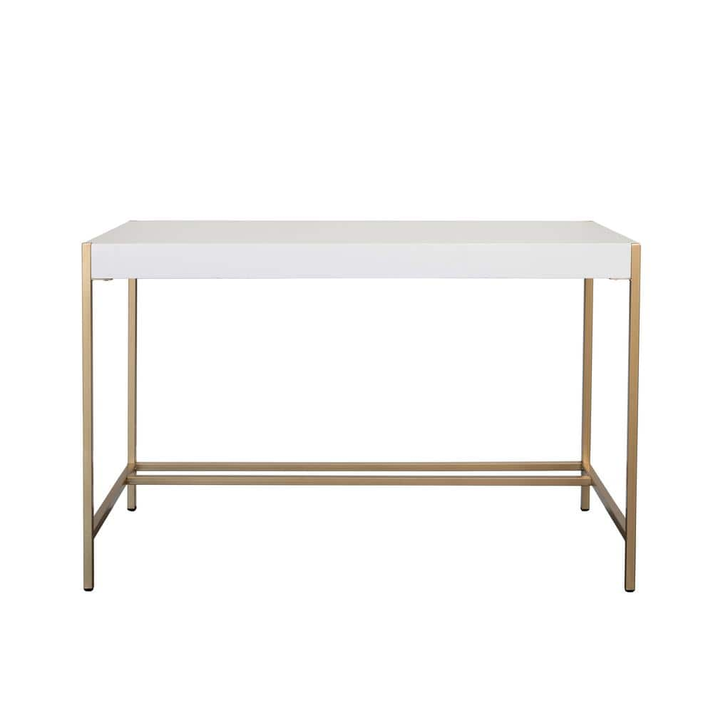 Bevie 47 in. White w. Gold Rectangle Wood Writing Desk Console Table -  DEVON & CLAIRE, MD-V214289-WHT