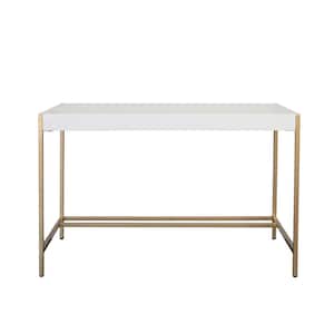 Bevie 47 in. White w. Gold Rectangle Wood Writing Desk Console Table