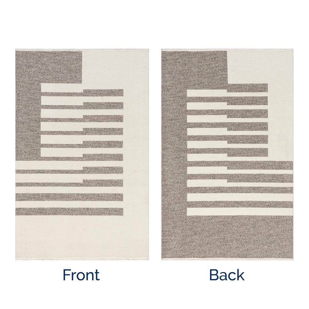 Sofya Beige Abstract Striped Reversible Machine Washable Area Rug