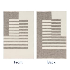 Sofya Beige 6 ft. 7 in. x 9 ft. Abstract Striped Reversible Machine Washable Area Rug