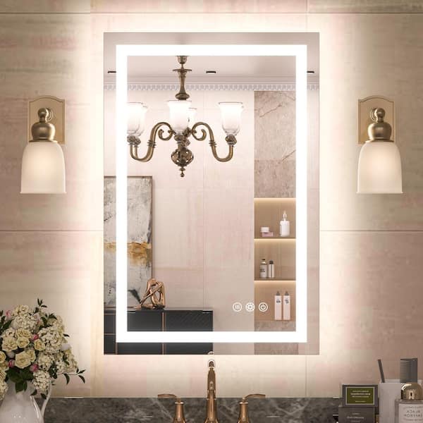 KeonJinn 24 in. W x 36 in. H Rectangular Frameless with Frontlit & Backlit Anti-Fog LED Mirro Wall Mount Bathroom Vanity Mirror