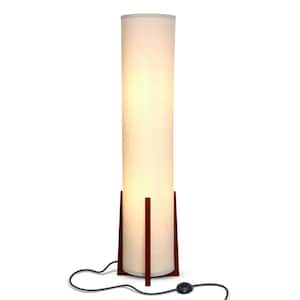 Parker 48 in. Havana Brown Farmhouse 2-Light LED Energy Efficient Floor Lamp with Beige Fabric Cylinder Shade