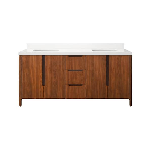 Sequoia 72 in. W x 22 in. D x 34.4 in. H Double Sink Bath Vanity in Noir Juglans with White Quartz Top and ORB Faucet